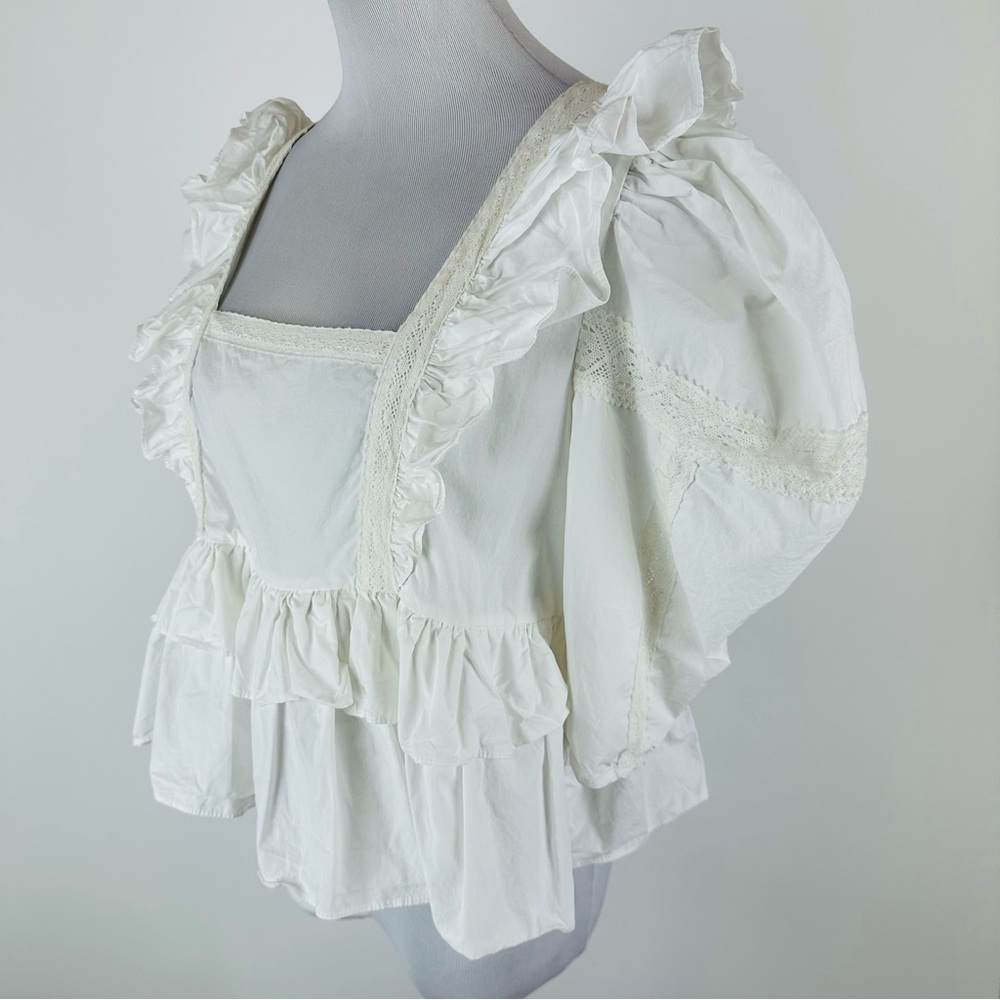 By The River White Boho Ruffle Top Size Large - Picture 5 of 8